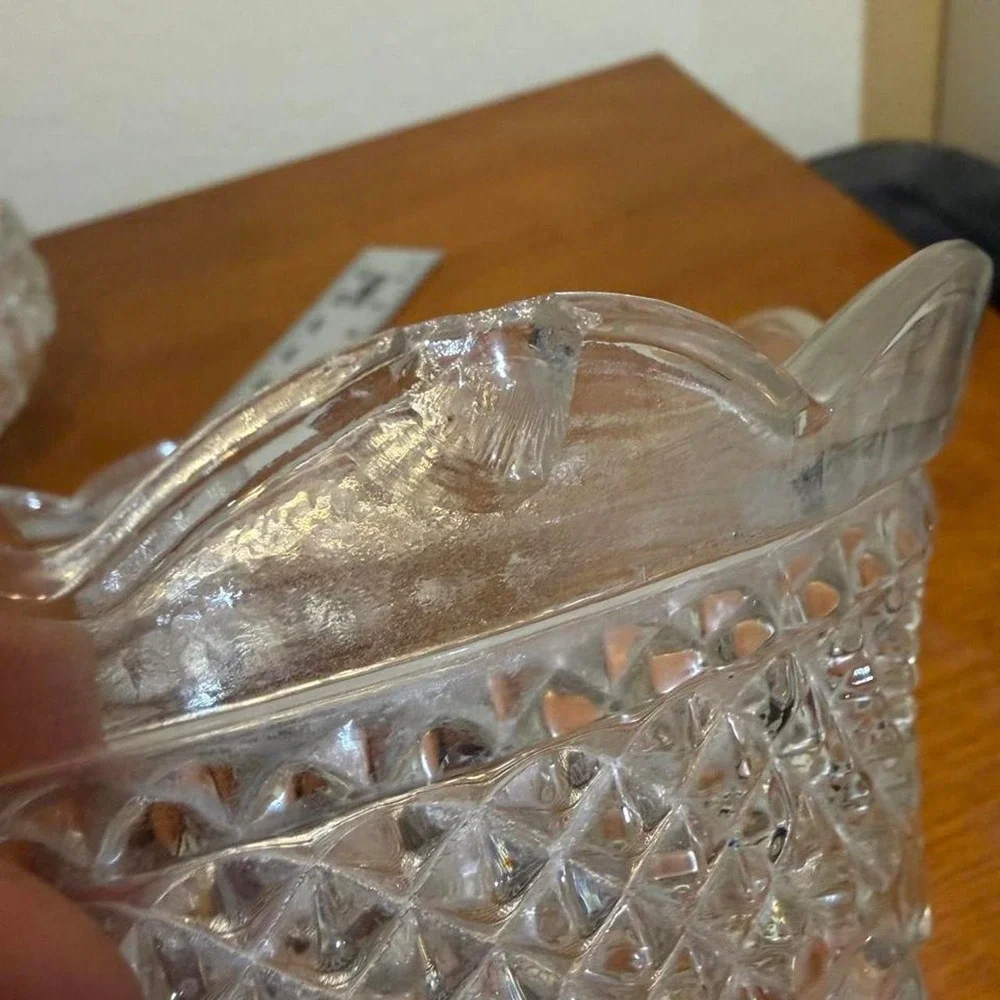 Vintage Anchor Hocking Wexford Clear Glass Footed Bowl Scalloped Edge Diamond